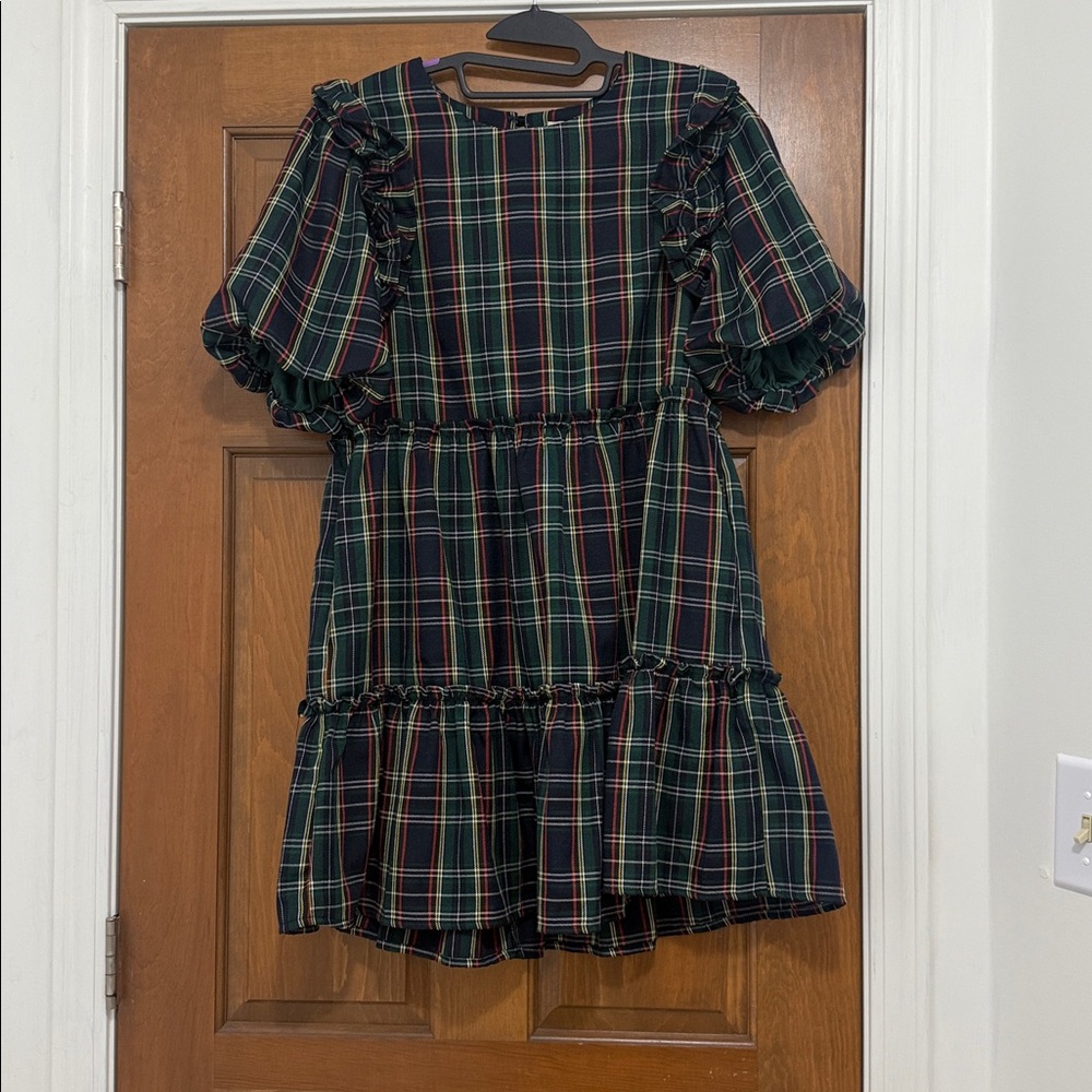 Entro Multicolor Plaid Dress with Ruffle Sleeves